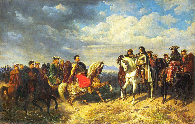 Battle of Vienna, 1683 CE,  September 12th, King Jan III Sobieski meets Emperor Leopold near Schwechat, by Artur Grottger (1837-1867) Lviv Nationa Gallery, Ukraine.